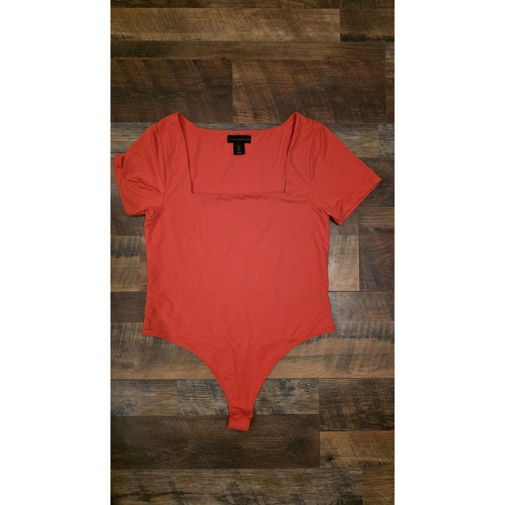 House Of Harlow 1960 Women's Orange Square Neck Cap Sleeve Bodysuit Size L NWOT